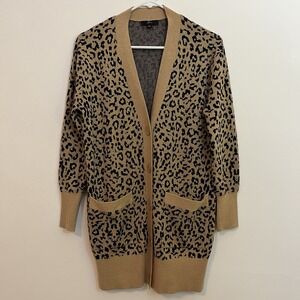 J. Crew Leopard Cardigan Old Money Womens XXS Cotton Poly Merino Blend Jacquard